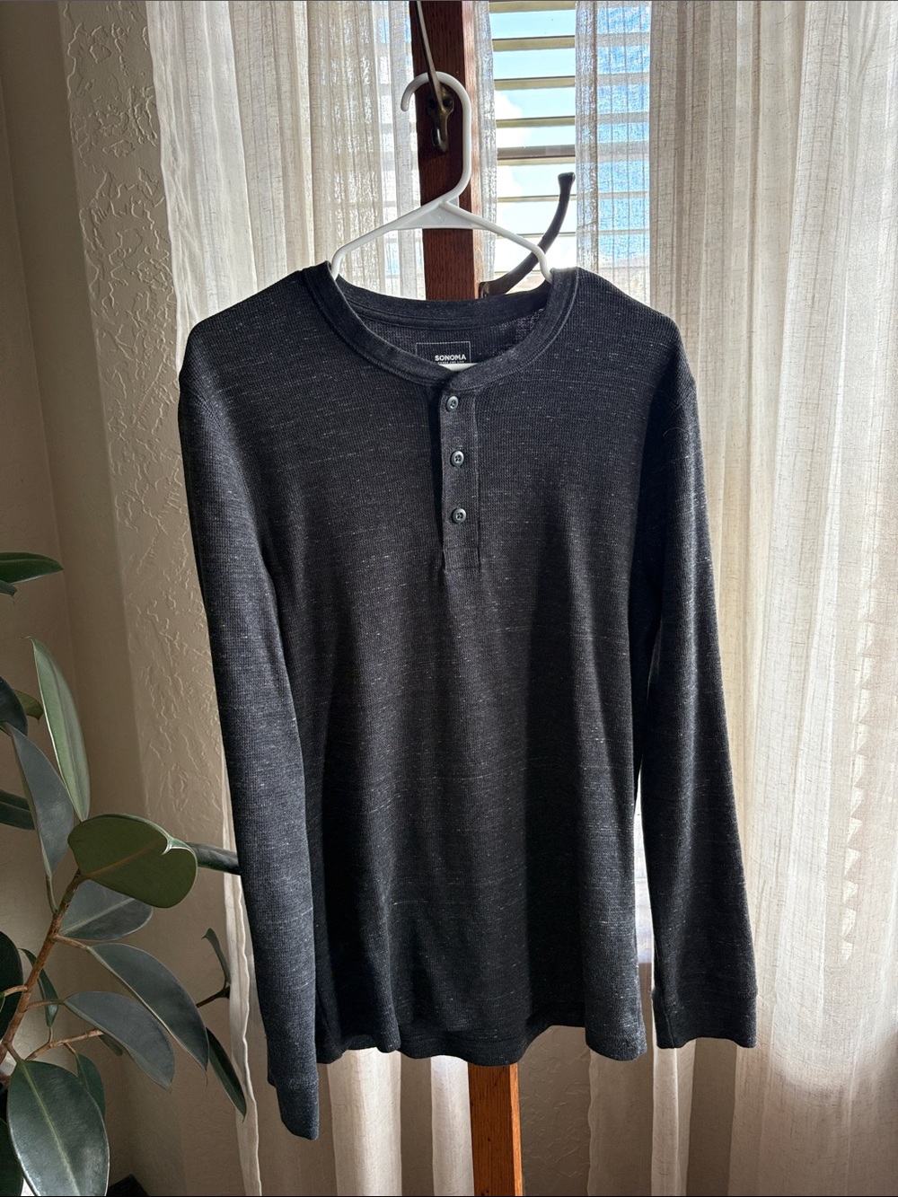 Sonoma Black Long-Sleeve Henley Shirt